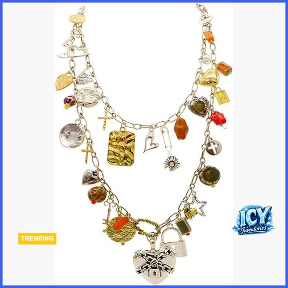 Chunky Heart Charm Necklace 14K Gold Plated Paperclip Chain